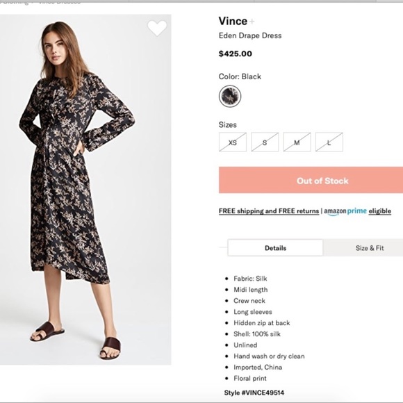 Vince Eden Branch 100% Silk Twist Drape Dress XS - Picture 11 of 11